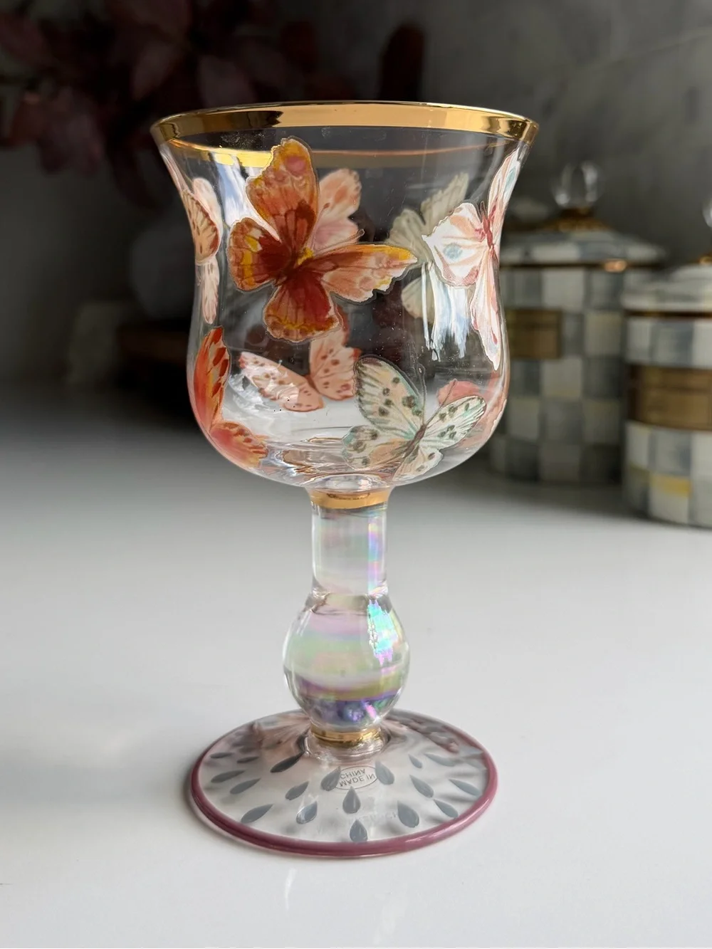 MacKenzie-Childs Butterfly Hill Novelty Wine Glass